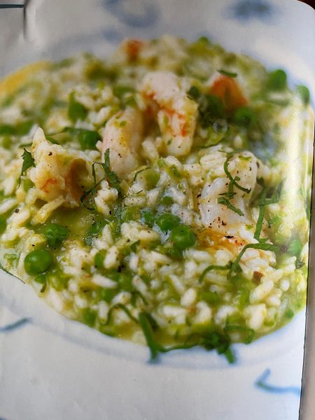 risotto met erwtjes munt basilicum en garnalen